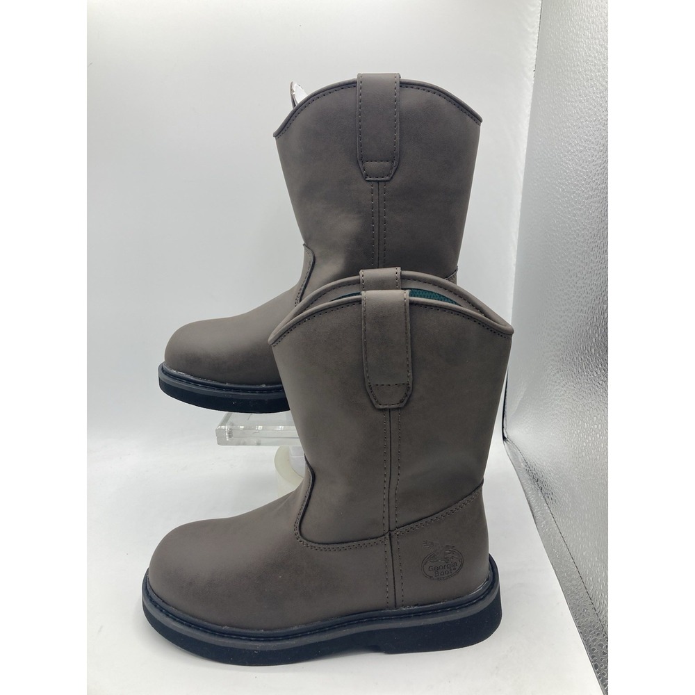 Georgia Boot Wellington Brown Pull On Work Leather Boots G099 Size 1.5M Kids 7"